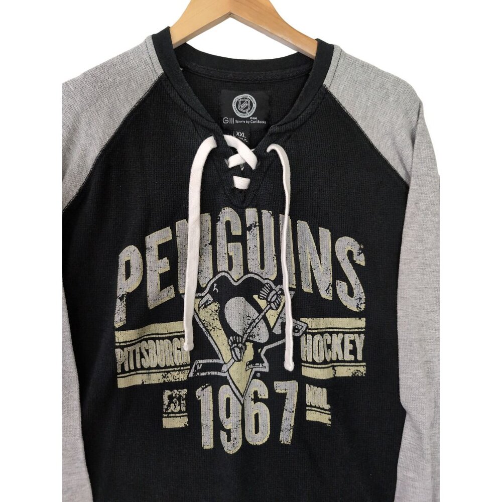 Pittsburgh Penguins Hockey Shirt Mens XXL Black Gray NHL Waffle Knit‎ GIII